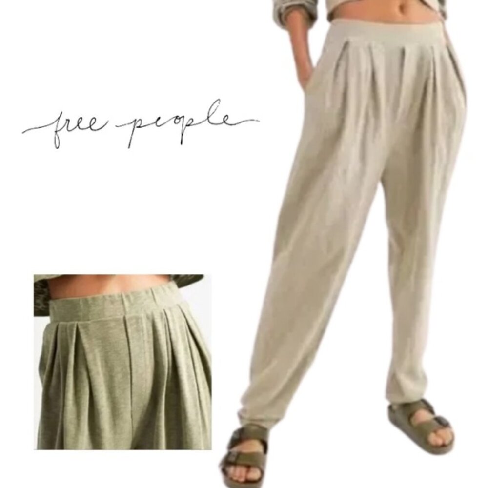 Free People Beach Culver City Cotton Tapered Pants - Moss Green - XS